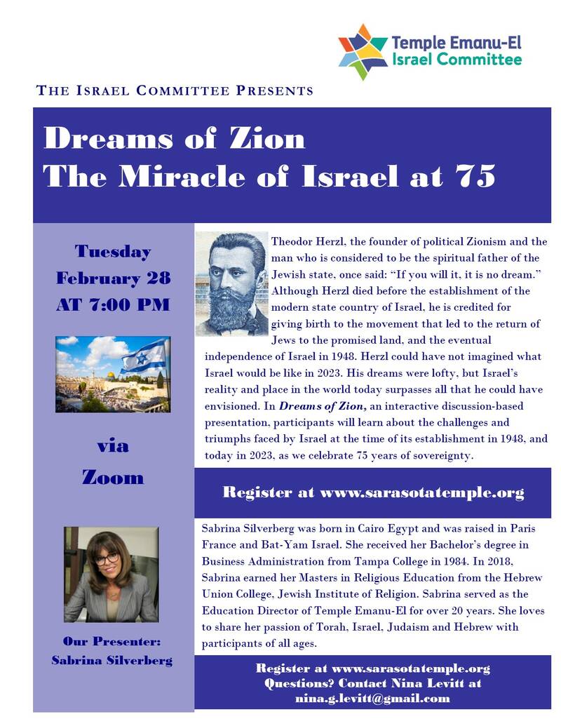 Banner Image for Dreams of Zion - The Miracle of Israel at 75 - Zoom