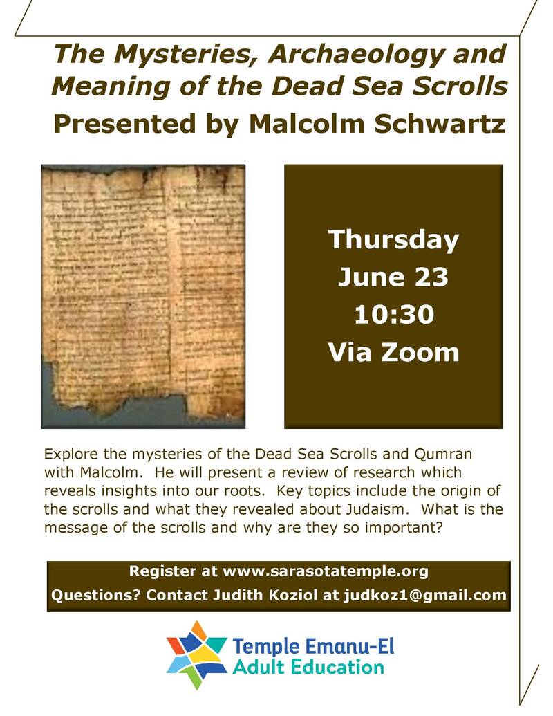 Banner Image for Adult Education Program - Malcolm Schwartz - The Dead Sea Scrolls